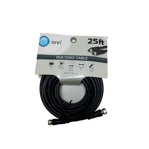 ONN 25 feet RG6 Coax Cable F Type Jack 2 Connections Black TV Computer Cable New